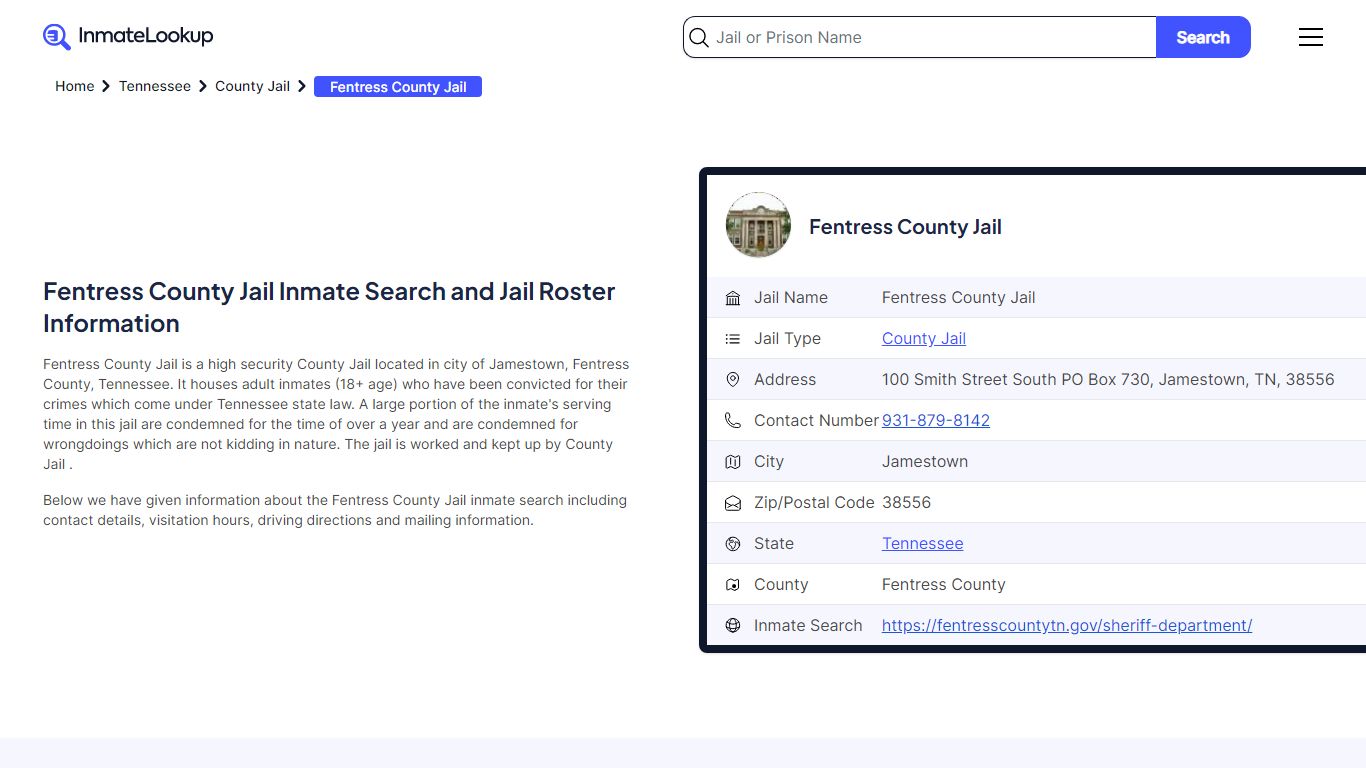 Fentress County Jail (TN) Inmate Search Tennessee - Inmate Lookup